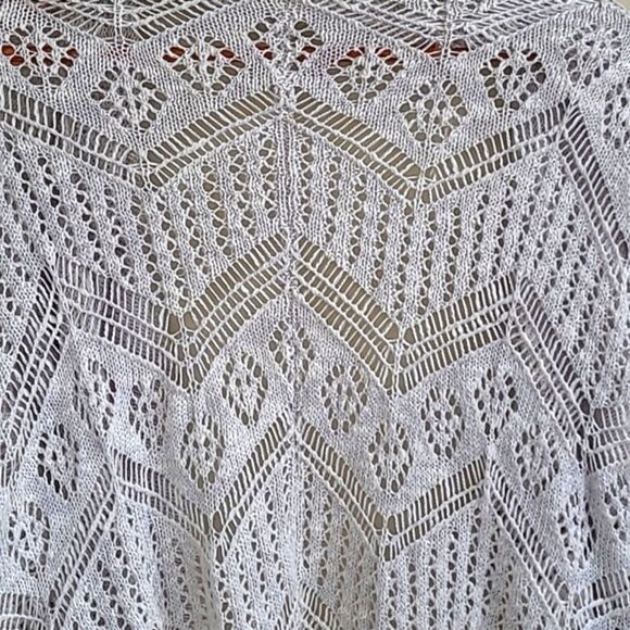 Eyeshadow Boho Crochet Cardigan Poncho with Fringe Women's Cream Large - Picture 4 of 6